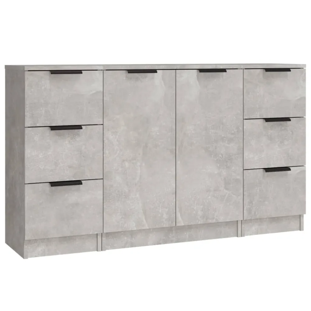 Buffet bahut commode armoire meuble de rangement organisateur cuisine salle de séjour salons 3 pcs bois d'ingénierie gris...