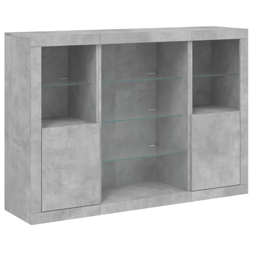 Buffet bahut commode armoire meuble de rangement organisateur cuisine salle de séjour salon avec lumières LED 3 pcs bois d...