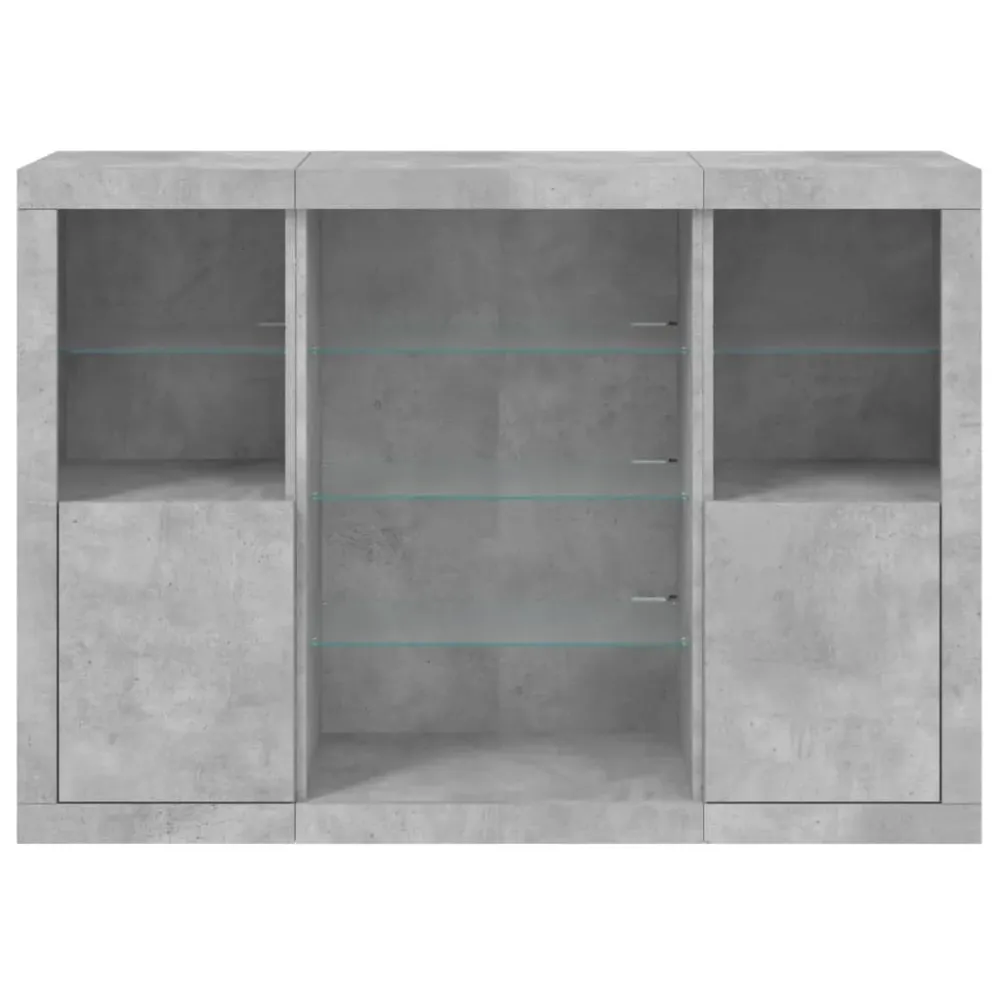 Buffet bahut commode armoire meuble de rangement organisateur cuisine salle de séjour salon avec lumières LED 3 pcs bois d...