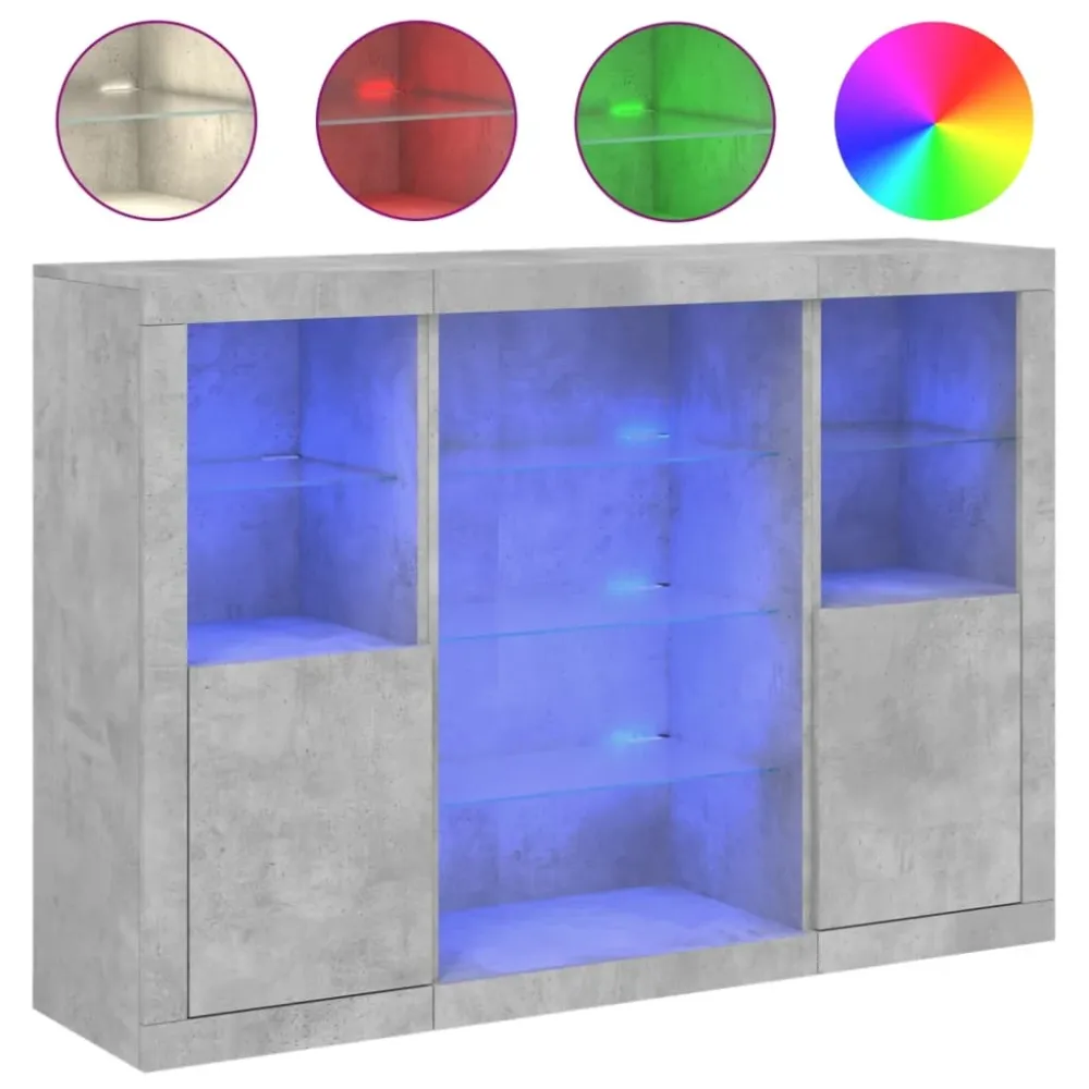 Buffet bahut commode armoire meuble de rangement organisateur cuisine salle de séjour salon avec lumières LED 3 pcs bois d...