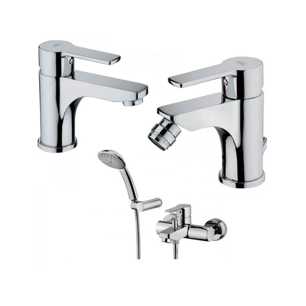 Ensemble Paffoni Rouge mitigeur lavabo avec vidage + bidet avec vidage + baignoire avec Flexible 1,5 m