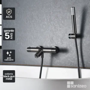 Haute Qualité Professionnelle Mitigeur de Baignoire et Douche Thermostatique anti-calcaire Black Gun Métal IMEX Sanizéo GE...