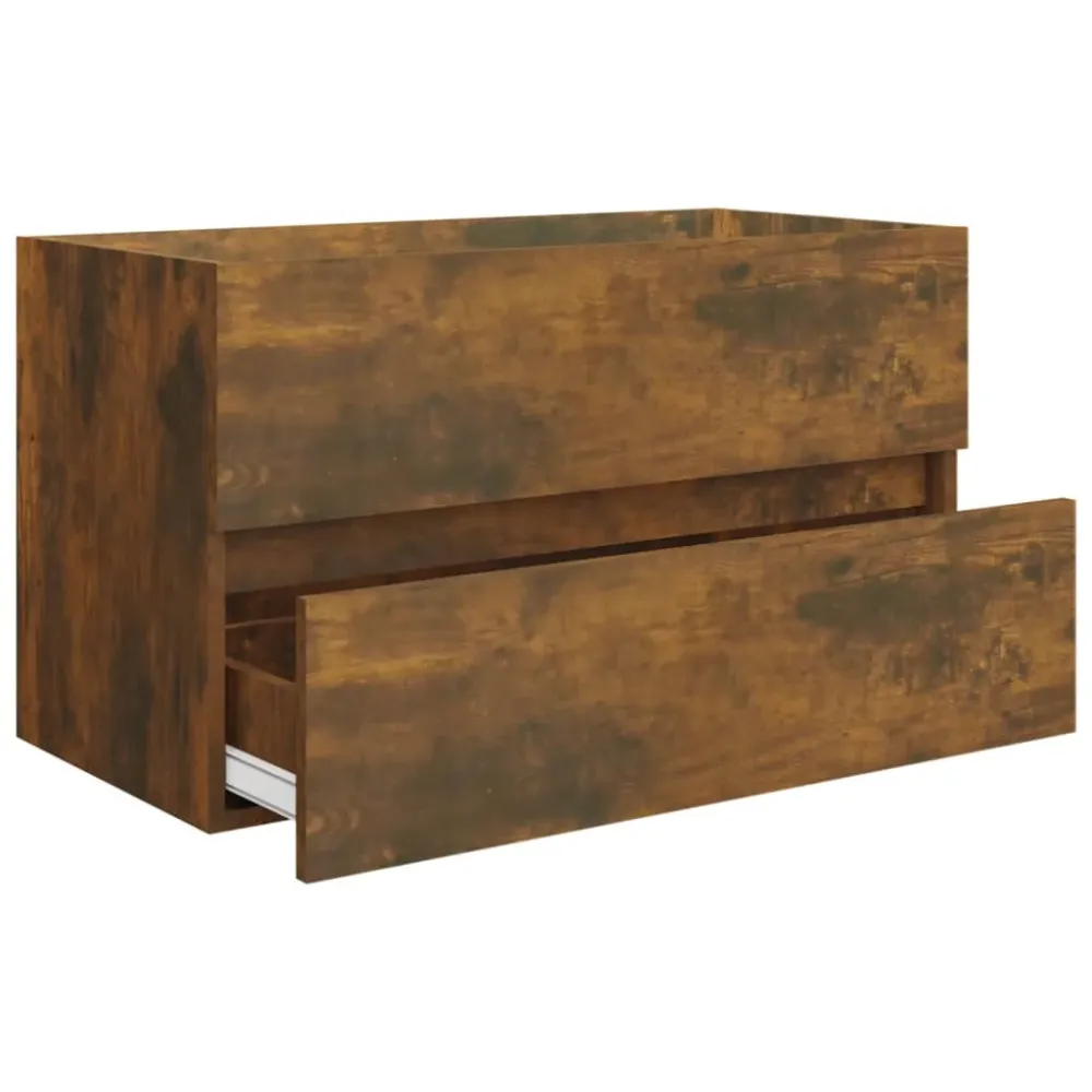 Meuble d'évier sous lavabo salle de bain avec bassin intégré et robinet 81 x 39 x 18 cm bois d'ingénierie marron 02_0006874