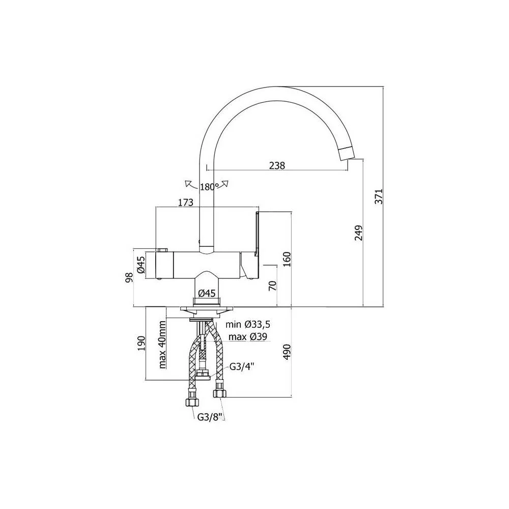 Mitigeur de cuisine série Ringo modèle RIN184NO couleur noir mat avec raccord lave-vaisselle Paffoni pour Salle de Bain Fa...