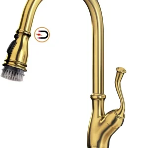 Robinet de lavabo APPASO Robinet de cuisine en laiton massif avec pulvérisateur magnétique arc élevé ton or 225BTG
