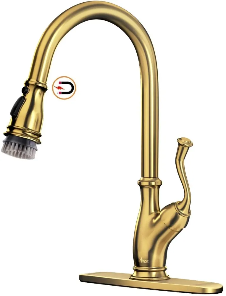 Robinet de lavabo APPASO Robinet de cuisine en laiton massif avec pulvérisateur magnétique arc élevé ton or 225BTG