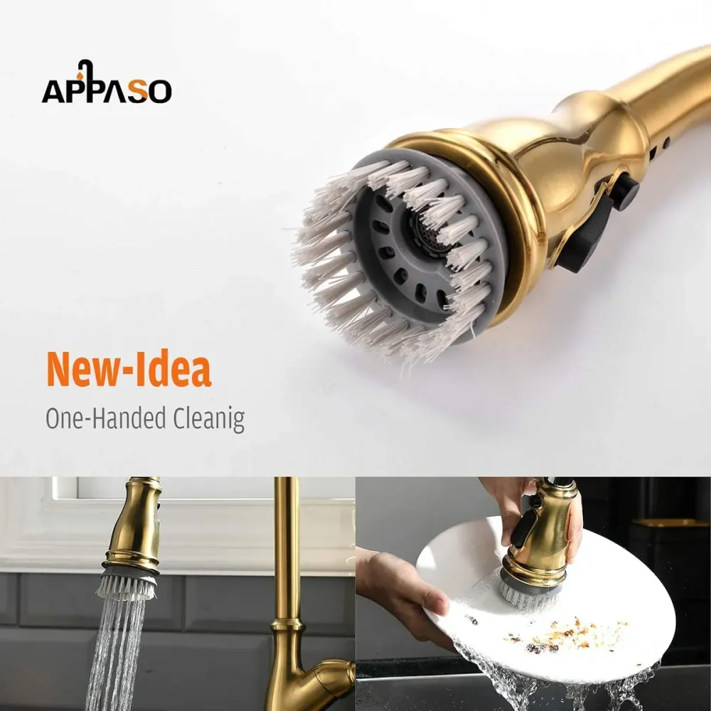 Robinet de lavabo APPASO Robinet de cuisine en laiton massif avec pulvérisateur magnétique arc élevé ton or 225BTG