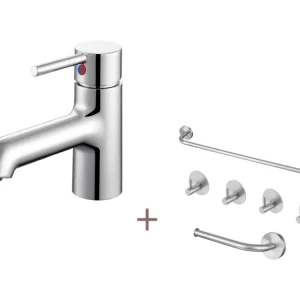 Robinet lavabo avec Adaptable Raccordement,Mitigeur Salle Bain Eau Froide/Chaude+Ensemble Salle Bain Accessoire 6 Pièces,A...