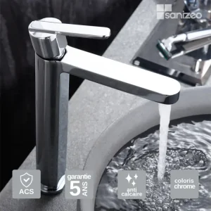 Robinet Mitigeur de Lavabo anti-calcaire Bec Haut Chromé IMEX Sanizéo ROMA BDR001-3 avec Douchette Économique