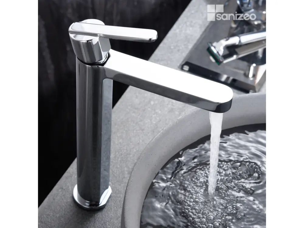 Robinet Mitigeur de Lavabo anti-calcaire Bec Haut Chromé IMEX Sanizéo ROMA BDR001-3 avec Douchette Économique