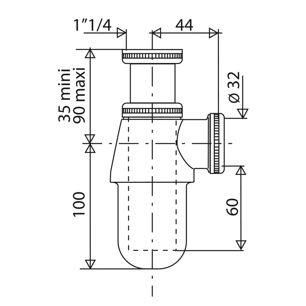 Siphon Lavabo Laiton Chromé
