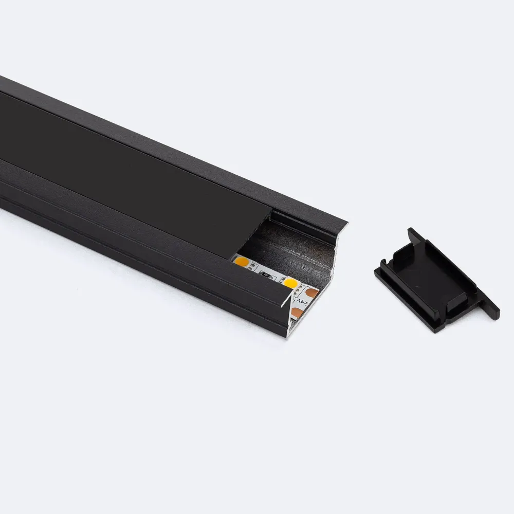 Profilé alu encastrable bas avec couvercle continu pour bande LED 25 mm
