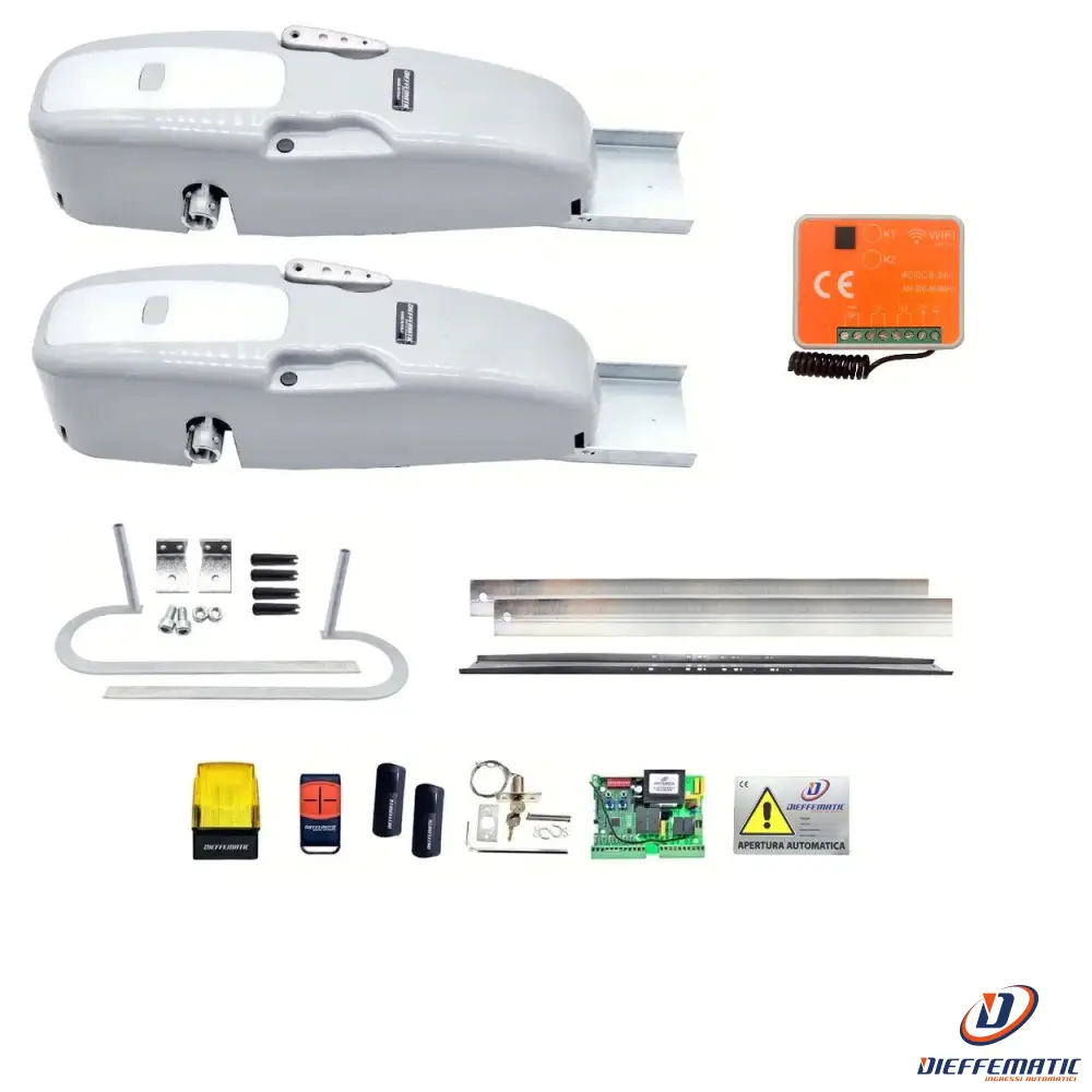 Kit Basculante 2 Motori 230V Bracci Curvi Con Rx Multifrequenza Wi-fi Smart
