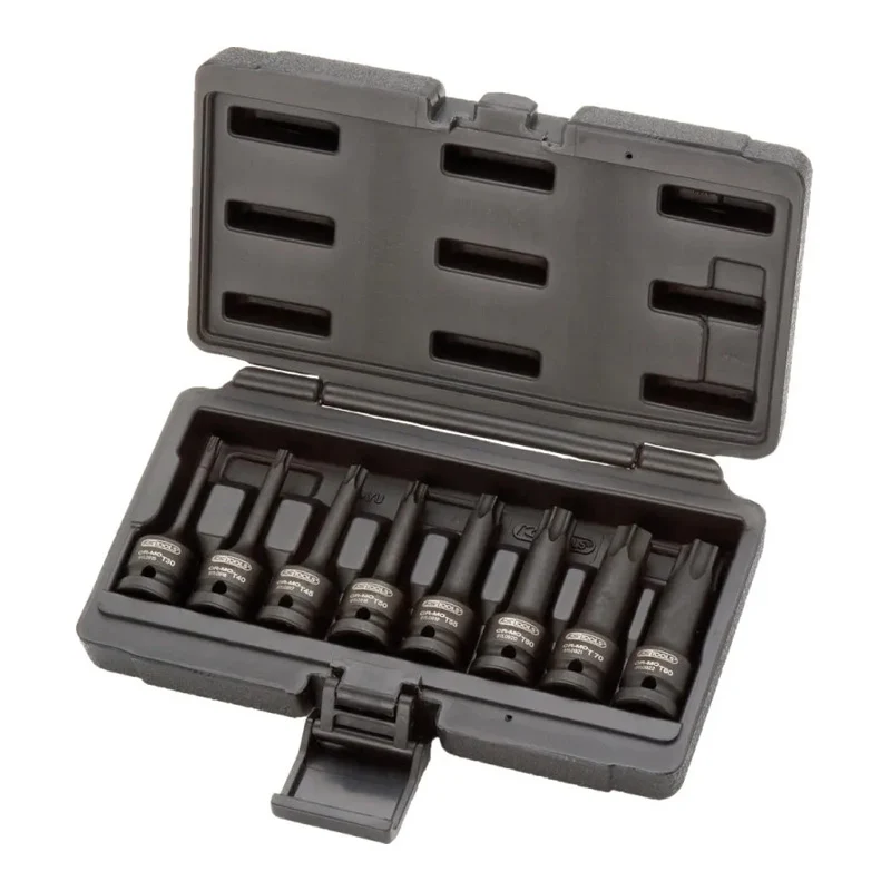 Jeu de 8 douilles tournevis à chocs longues TORX® 1/2'', T30 à T80 - KS TOOLS - 911.0901