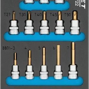 Jeu de douilles tournevis Hazet carré creux 10 mm profil TORX® intérieur profil multident intérieur XZN profil 6 pans inté...
