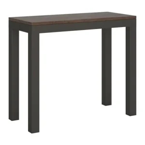 Console extensible bois et acier anthracite Monteros 90x40-196 ou 90x40-300-Couleur Marron-Support 4 pieds-3 rallonges