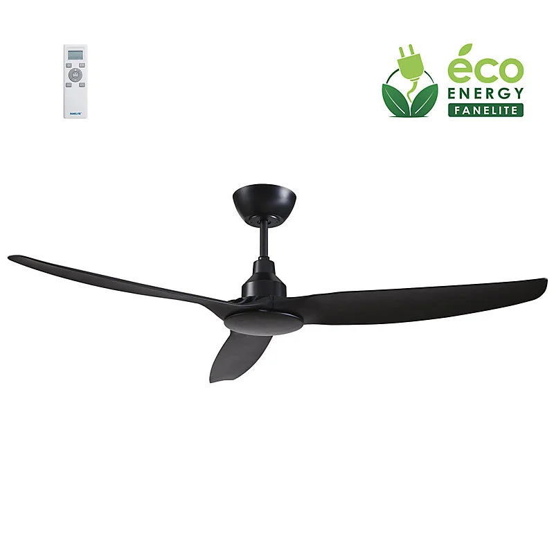 Fanelite - Ventilateur de plafond 132 cm noir FANDC52N-BK - Moteur DC 18W - 3 pales - Télécommande - Silencieux