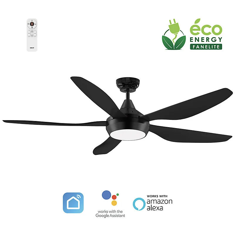 Fanelite - Ventilateur de plafond 137 cm noir MAUPITI - Moteur DC 35W - LED 20W dimmable 3 couleurs - Wi-fi & Contrôle...