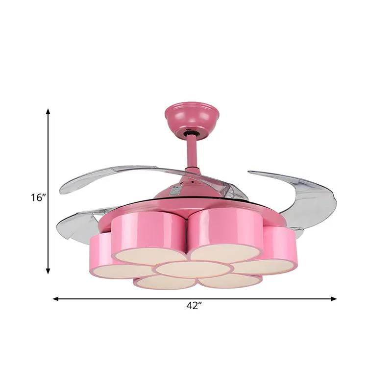 42" W Fleur Chambre Ventilateur de Plafond Luminaire Métal LED Enfants Semi-Encastré Lampe en Rose avec 3 Lames Transparen...
