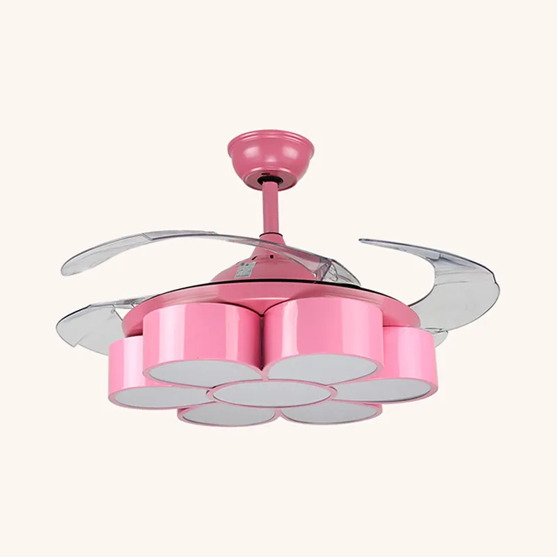 42" W Fleur Chambre Ventilateur de Plafond Luminaire Métal LED Enfants Semi-Encastré Lampe en Rose avec 3 Lames Transparen...