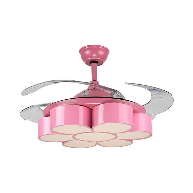 42" W Fleur Chambre Ventilateur de Plafond Luminaire Métal LED Enfants Semi-Encastré Lampe en Rose avec 3 Lames Transparen...