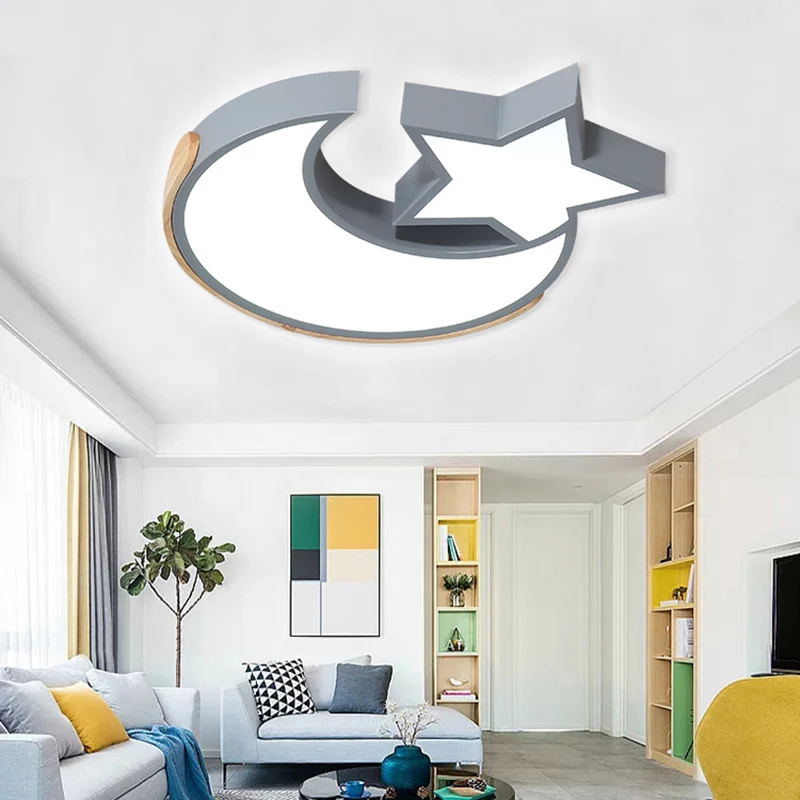 Macaron Étoile Lune Plafonnier Style Nordique En Métal LED Plafonnier en Gris/Bleu/Vert pour Chambre