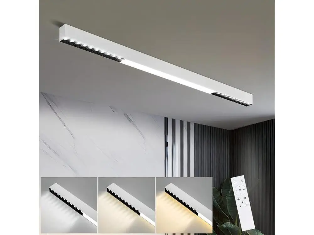 NETTLIFE Plafonnier LED Blanc 25W Lampe de Salon Actuel Dimmable Longue Lampe de Bureau avec Télécommande 80CM pour Chambr...