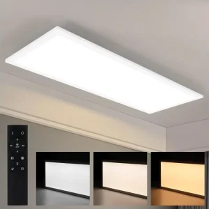 NETTLIFE Plafonnier LED, 80 x 30 cm,39W, 3000 K Dimmable, Plat, Lampe avec Télécommande, Panneau, Blanc, Lampe de Bureau p...