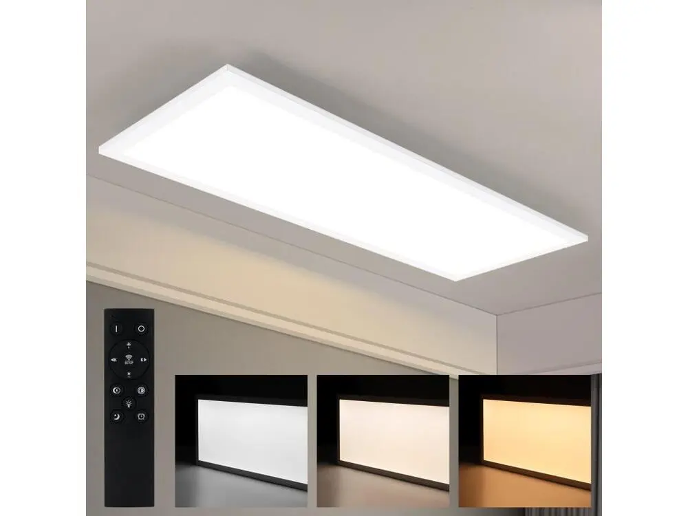 NETTLIFE Plafonnier LED, 80 x 30 cm,39W, 3000 K Dimmable, Plat, Lampe avec Télécommande, Panneau, Blanc, Lampe de Bureau p...