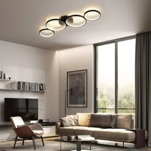 NETTLIFE Plafonnier LED moderne à intensité variable, noir, 88cm, 55 W, avec télécommande, Dimmable 4 Lampes 55W, Design R...