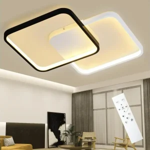 NETTLIFE Plafonnier LED Métal Noir 55W Novateur Dimmable avec Télécommande 43CM Lampe de Cuisine Design pour Salon Chambre...