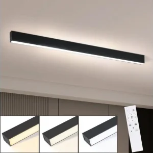 NETTLIFE Plafonnier LED Noir Actuel 107CM Longue Dimmable avec Télécommande Lampe de Bureau 32W Panneau pour Cuisine Chambre