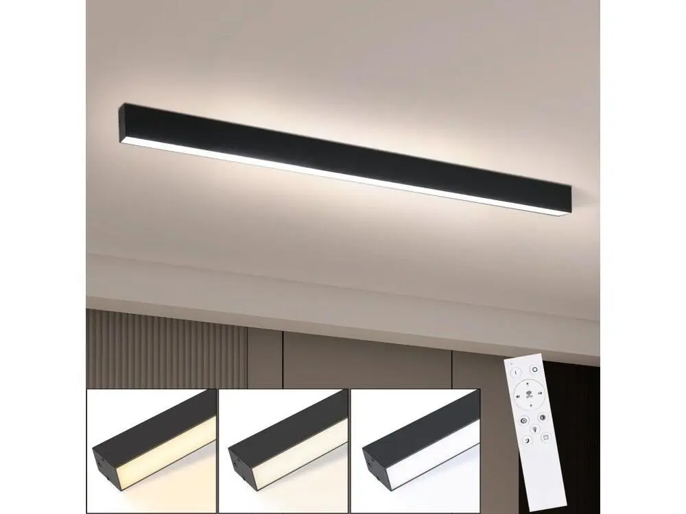 NETTLIFE Plafonnier LED Noir Actuel 107CM Longue Dimmable avec Télécommande Lampe de Bureau 32W Panneau pour Cuisine Chambre