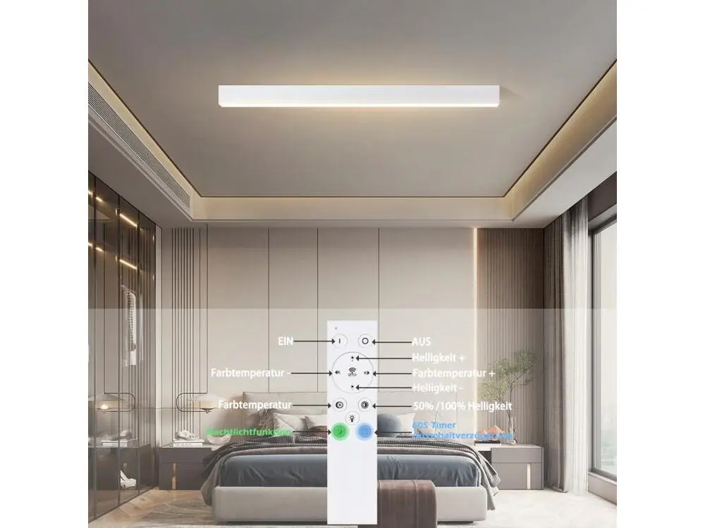 NETTLIFE Plafonnier LED Noir Actuel 107CM Longue Dimmable avec Télécommande Lampe de Bureau 32W Panneau pour Cuisine Chambre