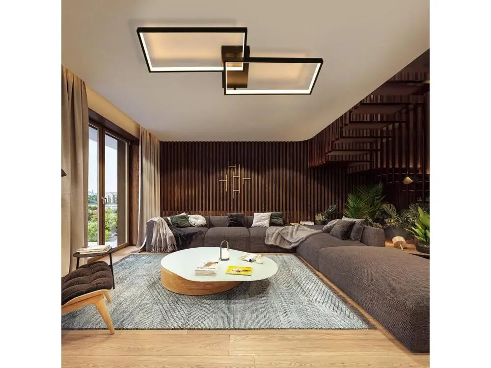 NETTLIFE Plafonnier LED Noir 80 cm Salon Actuel Dimmable avec Télécommande 48W Rectangle Design Métal pour Chambre Chambre...