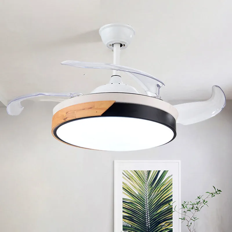 Nordic Ring Semi Mount Lighting Lampe de ventilateur suspendue en acrylique LED de 42 po de largeur en blanc avec télécomm...