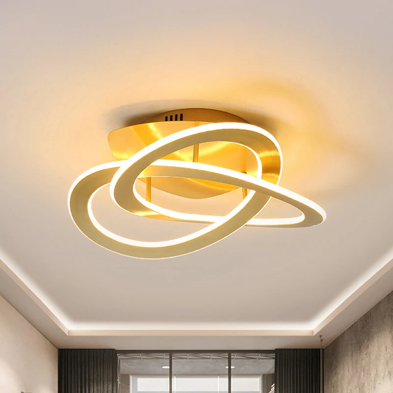Plafonnier LED pour chambre à coucher, 21,5/29,5 pouces, blanc/or, luminaire semi-encastré avec abat-jour en acrylique à b...