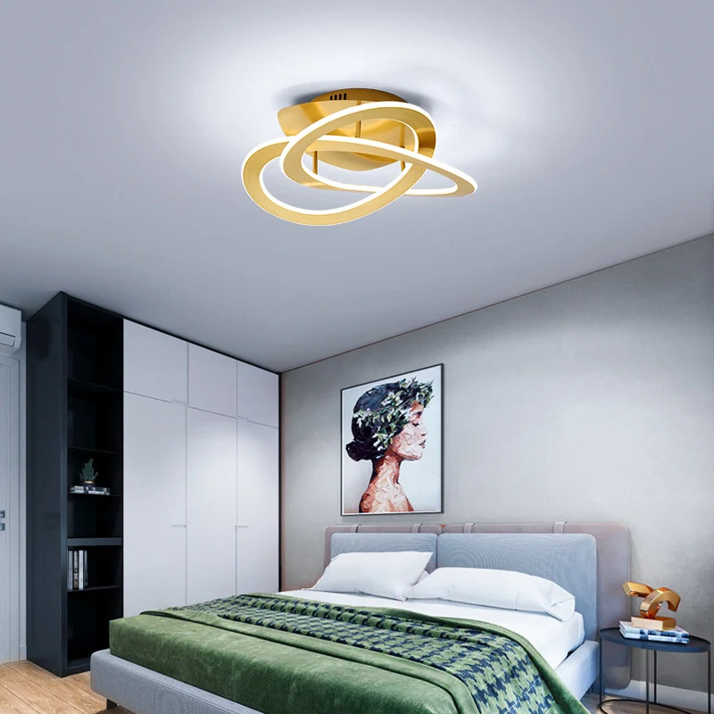 Plafonnier LED pour chambre à coucher, 21,5/29,5 pouces, blanc/or, luminaire semi-encastré avec abat-jour en acrylique à b...