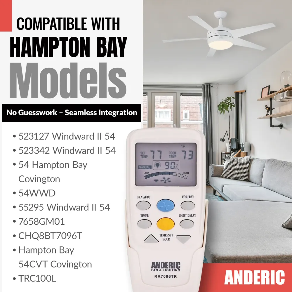Télécommande pour ventilateur de plafond Anderic RR7096TR (CHQ8BT7096T / CHQ7096T) avec fonction marche arrière