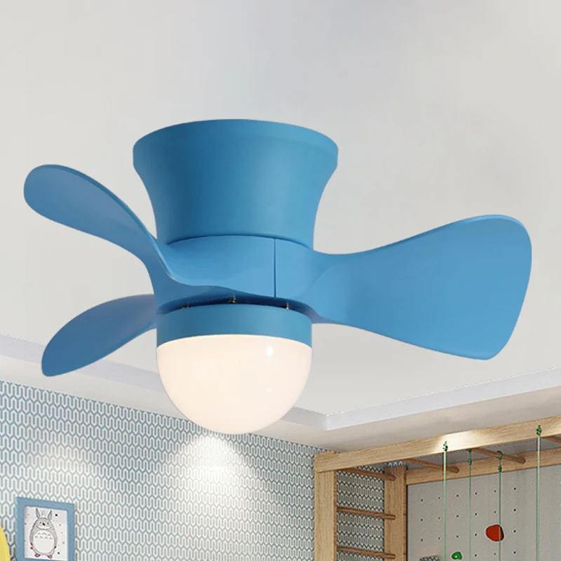 Ventilateur de plafond encastré en forme de dôme pour enfants, luminaire métallique à 3 pales, LED pour chambre à coucher,...