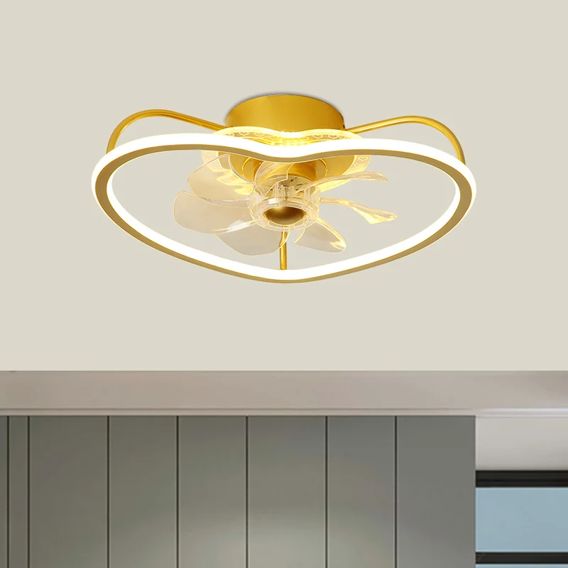Ventilateur de plafond LED moderniste à 7 pales, plafonnier semi-encastré en forme de cœur, or métallique/noir, 16,5 pouce...