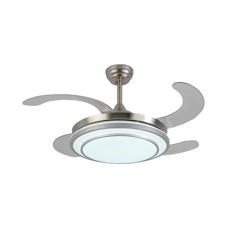 Ventilateur suspendu en forme de cercle en nickel de 36 po de largeur, éclairage tendance à LED en métal pour chambre à co...