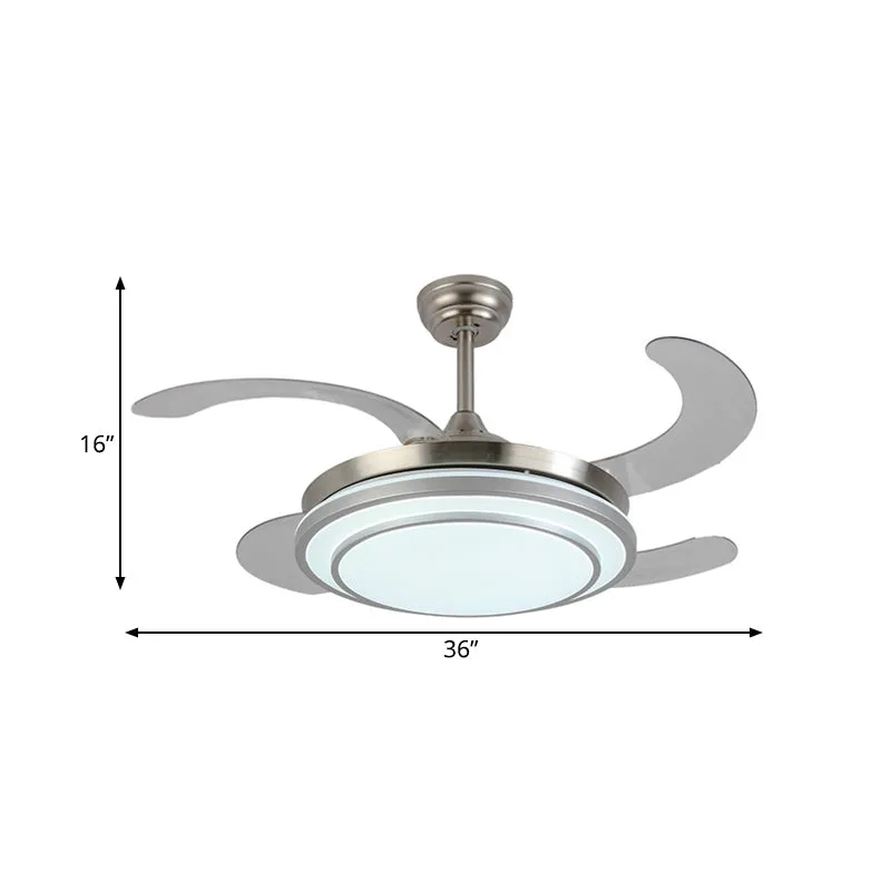 Ventilateur suspendu en forme de cercle en nickel de 36 po de largeur, éclairage tendance à LED en métal pour chambre à co...
