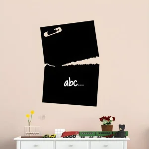 Papier peint intissé Sticker ardoise tableau noir - stickers muraux adhésif effaçable - EPINGLE ET PAPIER DÉCHIRÉ - 80x55cm