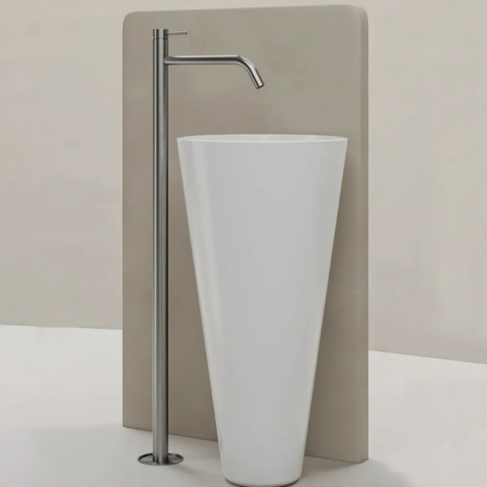 Miscelatore monocomando lavabo freestanding RubiFlux serie Aria - Acciaio Satinato avec Joint d'Étanchéité Inclus