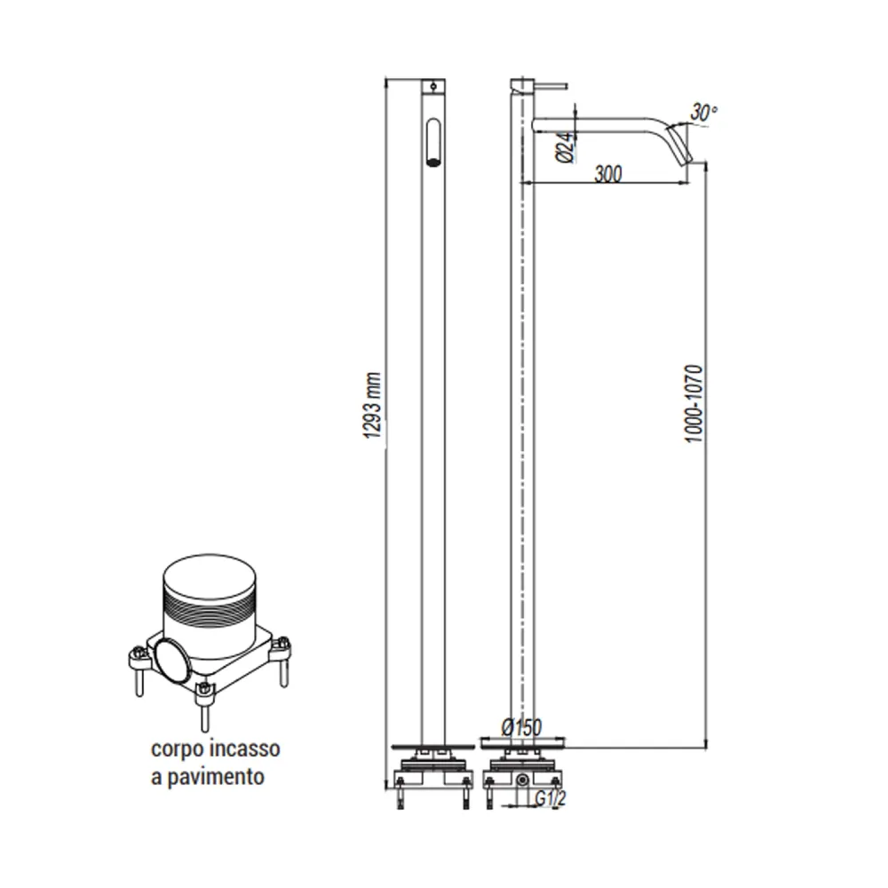 Miscelatore monocomando lavabo freestanding RubiFlux serie Aria - Acciaio Satinato avec Joint d'Étanchéité Inclus