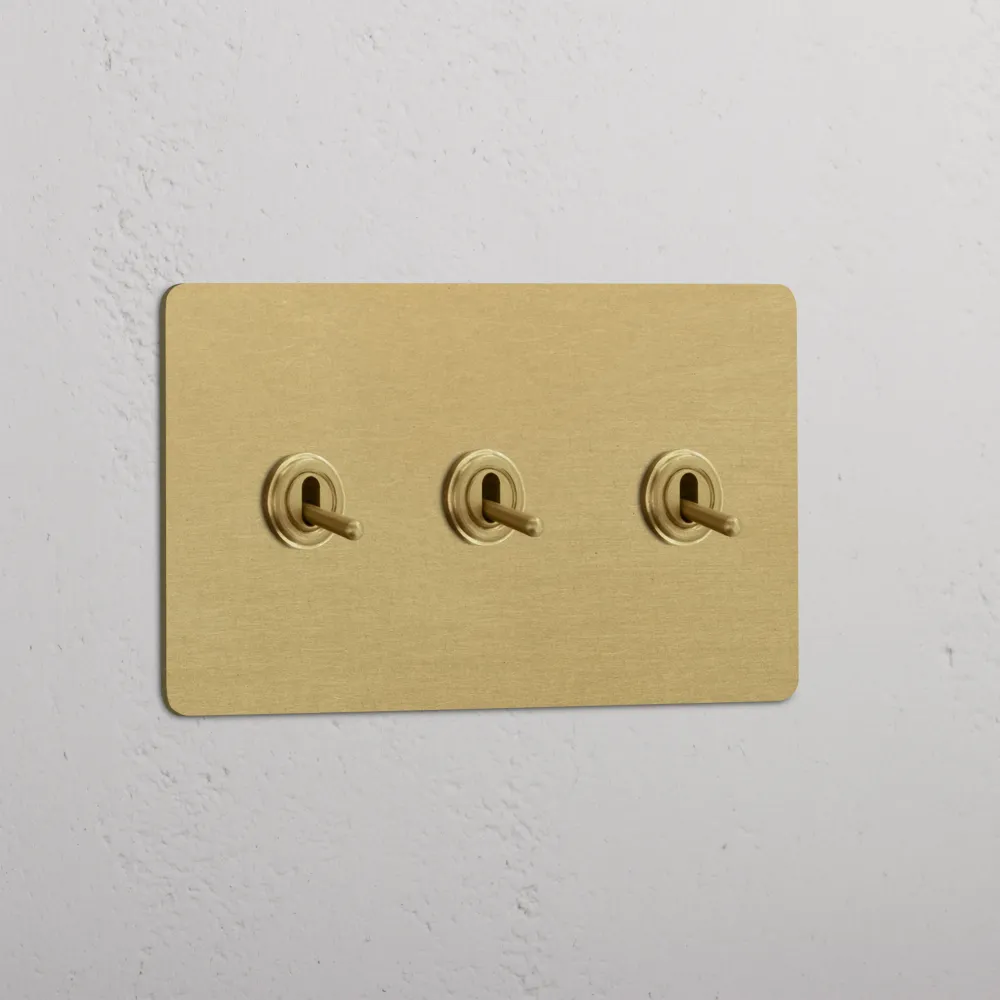 Kew Kipphebelschalter 3x Zweifachrahmen - Antikes Messing - Compatible Universelle Regular