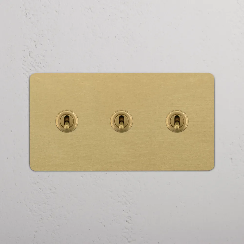 Kew Kipphebelschalter 3x Zweifachrahmen - Antikes Messing - Compatible Universelle Regular