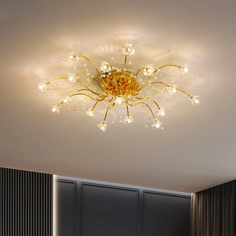 Krypton pour lampe de poche Spoutnik Semi-encastré contemporain en cristal à 17/21 ampoules, plafonnier doré