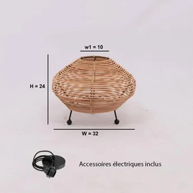 Krypton pour équipement médical Lampe à poser Esteban en rotin - ⌀ 32 cm - marron